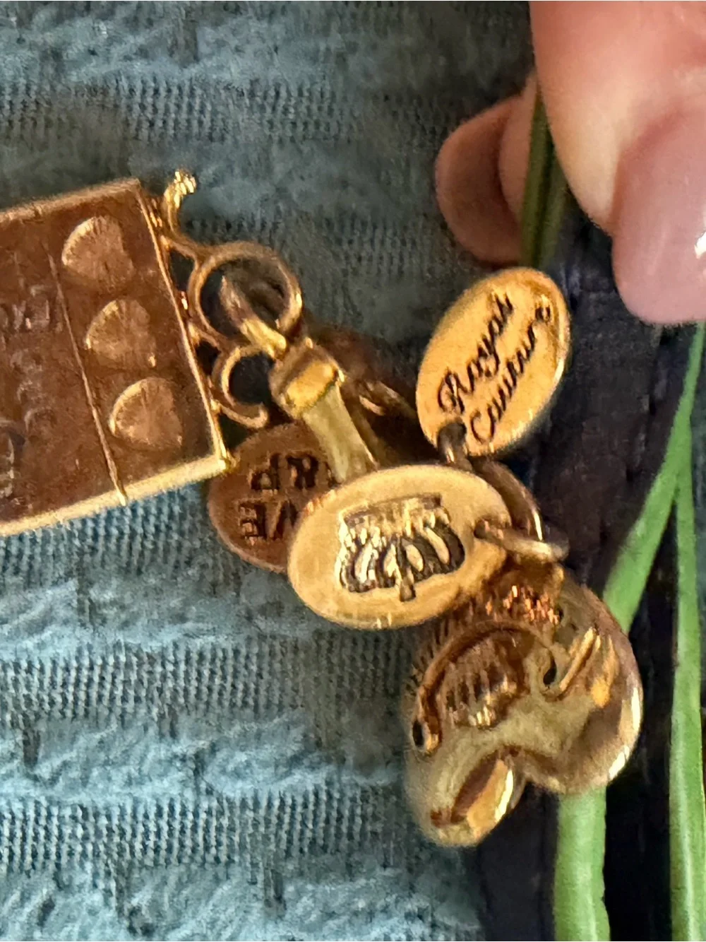 Juicy Couture Green and Black Leather Strap small dog leash with Gold Charms